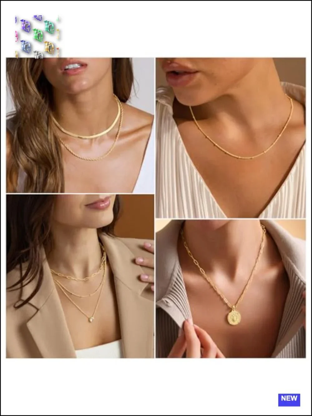 Layered Gold Necklaces Set for Women - 14K Gold Plated, Stackable Pendant